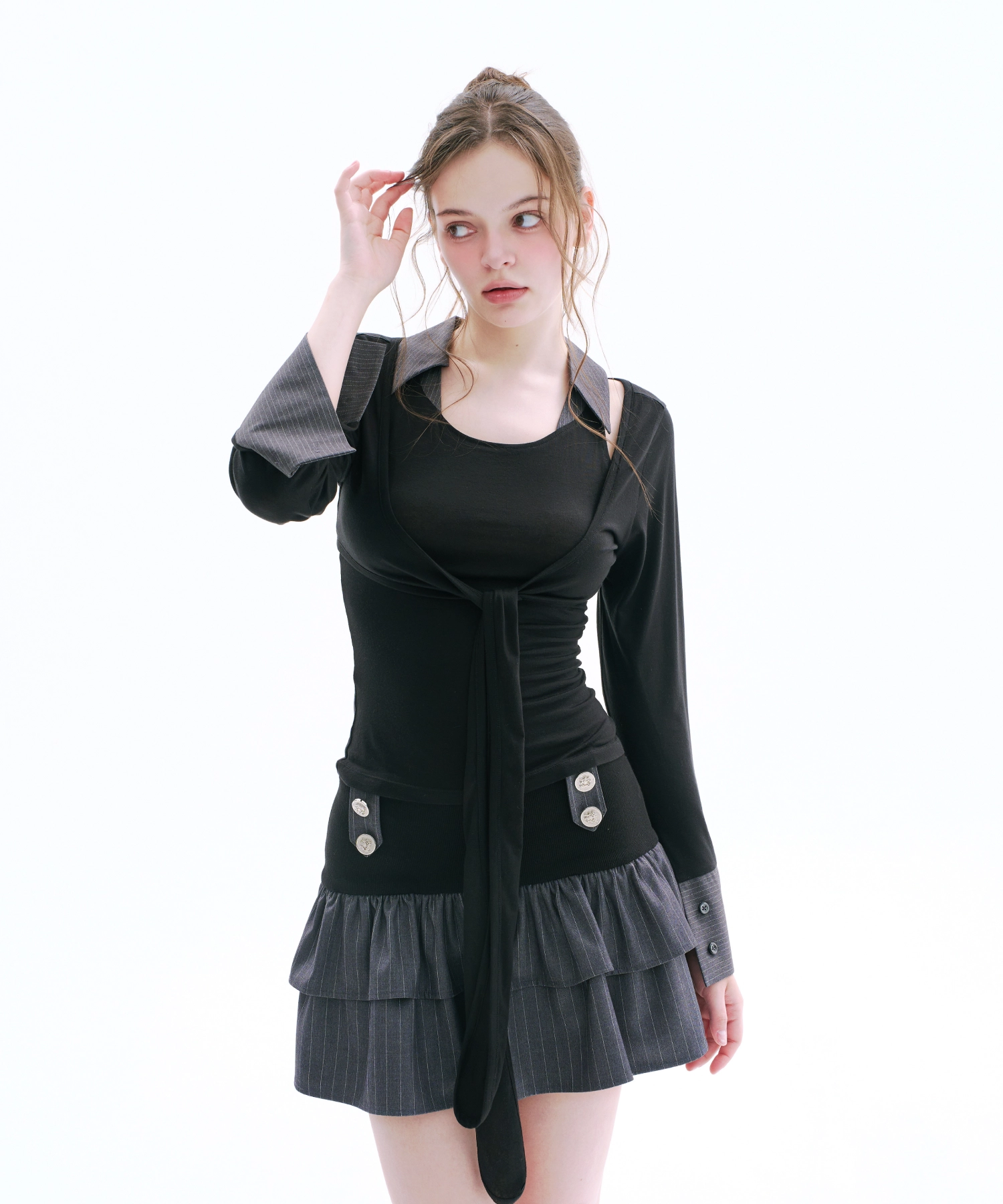 Ellen Layered Bolero Set (Gray)