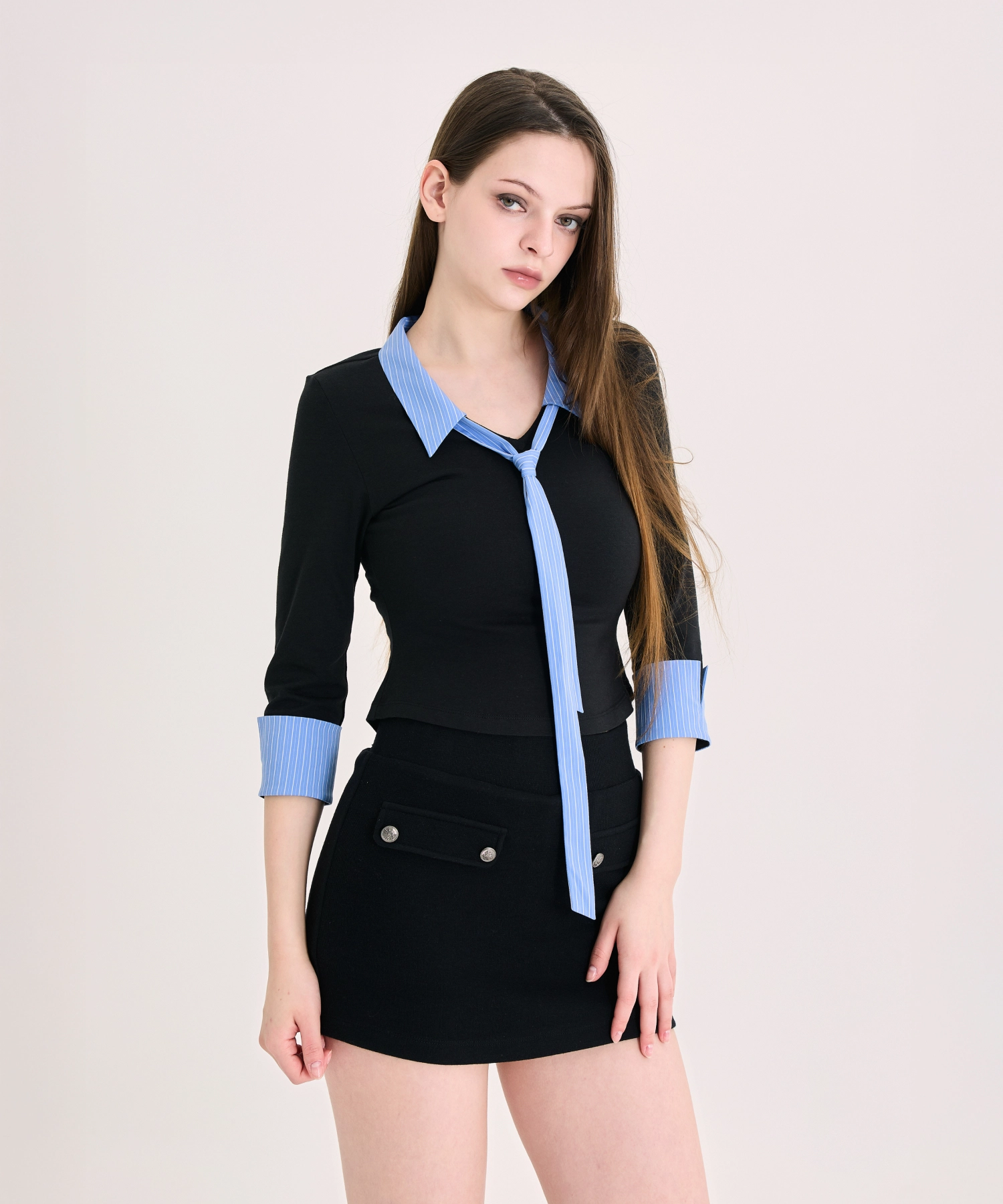 Layered Tie Shirt (Blue Stripe)