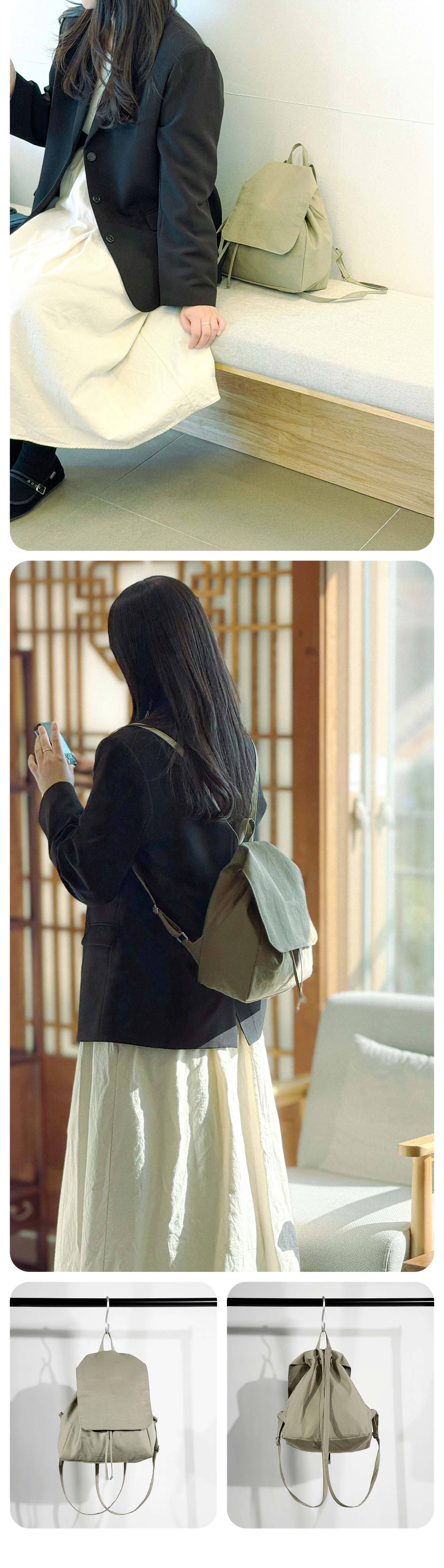 공백 백팩 여성가방 스트링 가벼운 나일론백팩 핸드메이드 상세 이미지 6