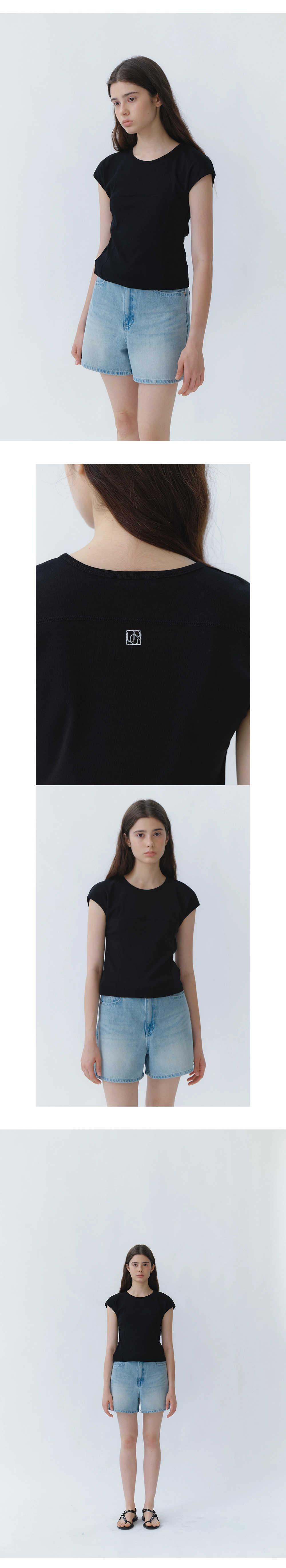 Line cap sleeve t-shirt_4colors
