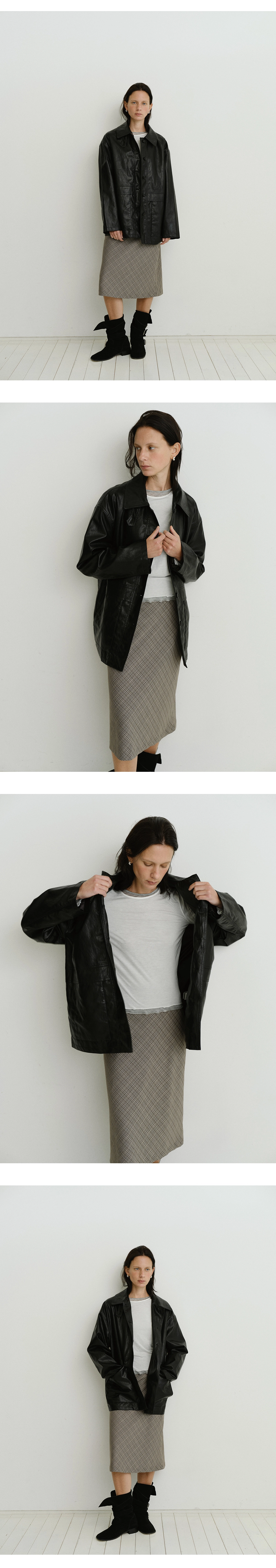 Button half leather jacket_2colors