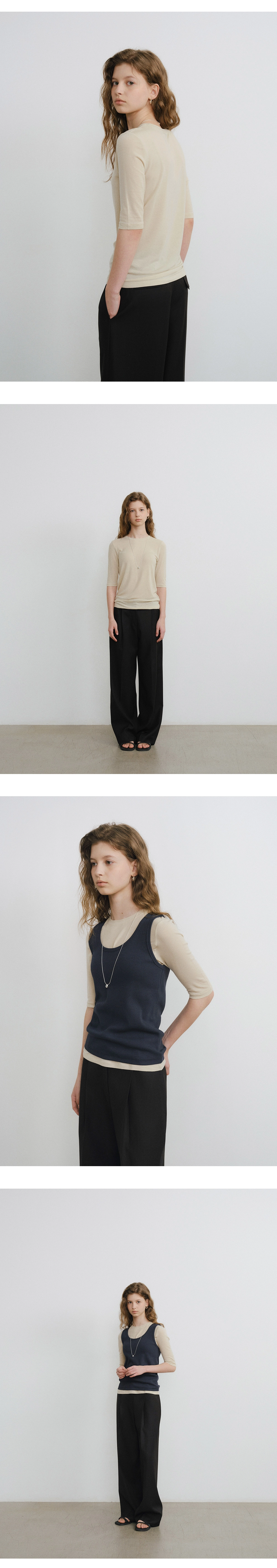 Layered tencel half sleeve t-shirt_4colors