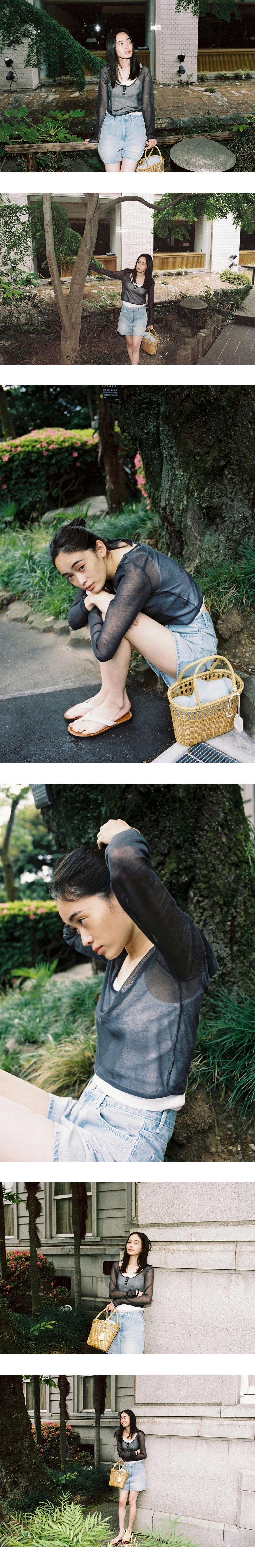 Linen button U-neck knit_3colors