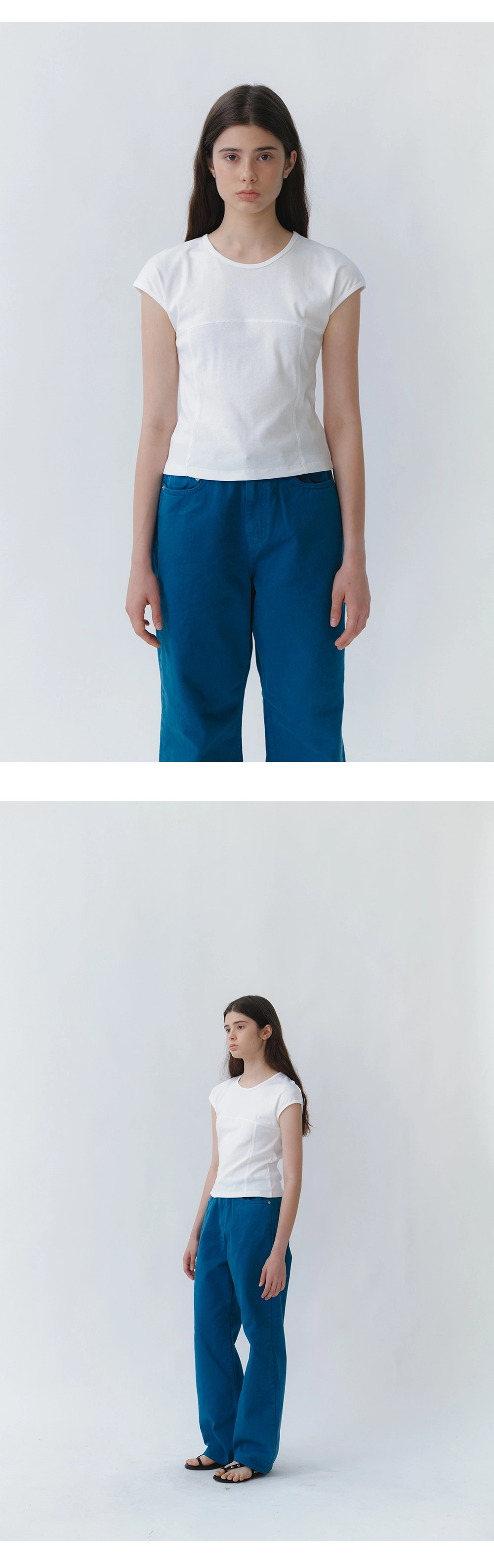 Line cap sleeve t-shirt_4colors