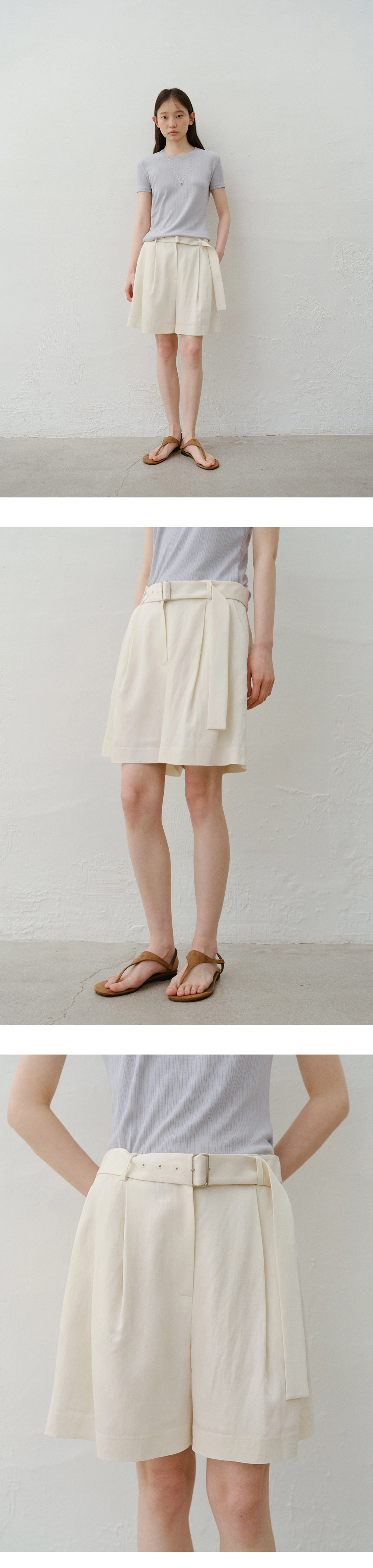 Belted linen half pants_2colors