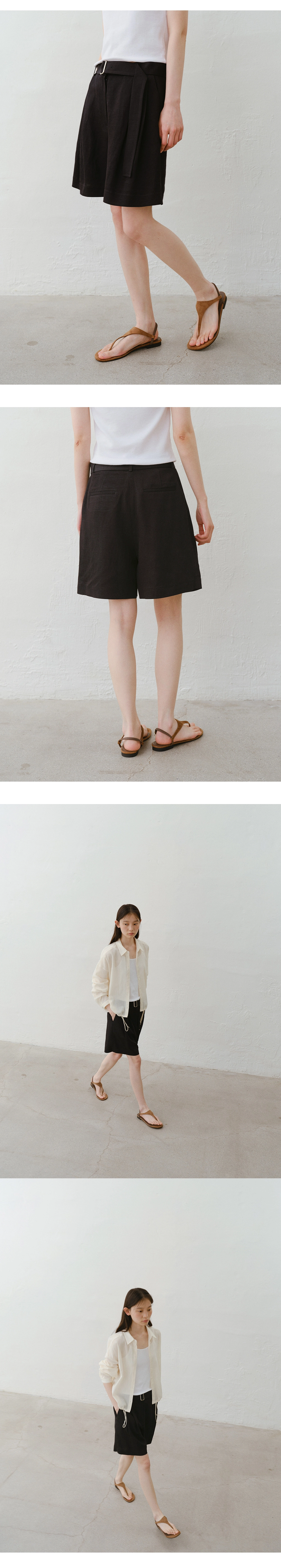 Belted linen half pants_2colors