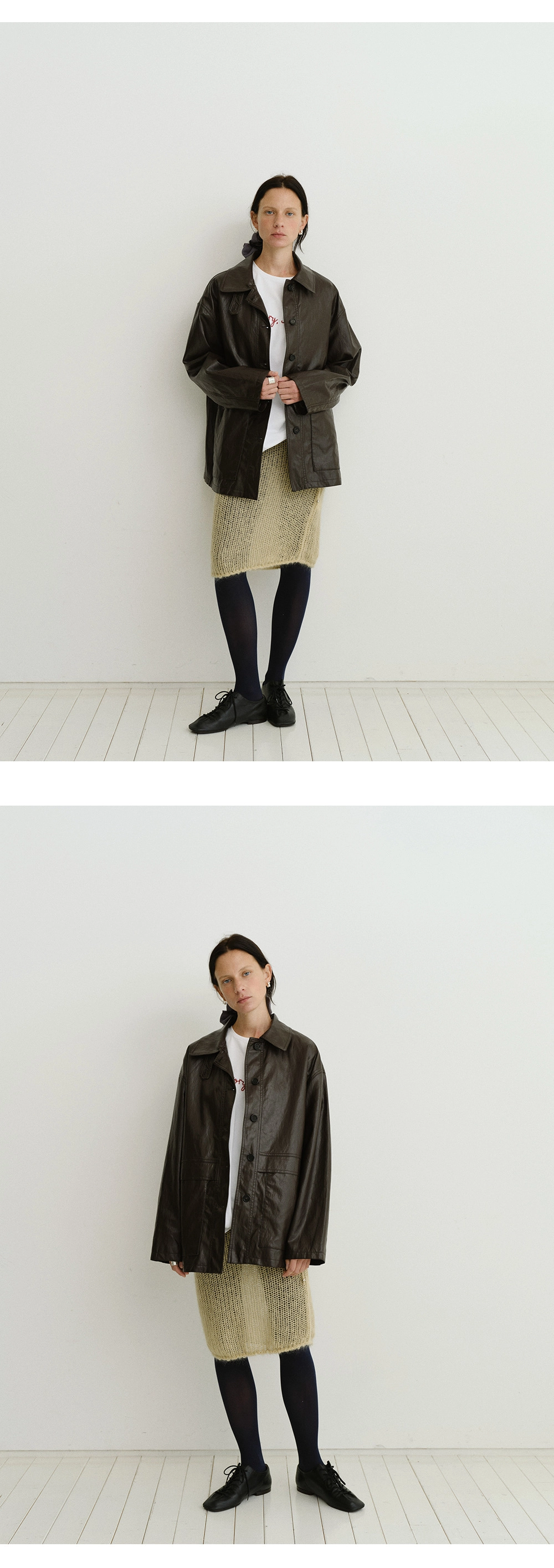 Button half leather jacket_2colors