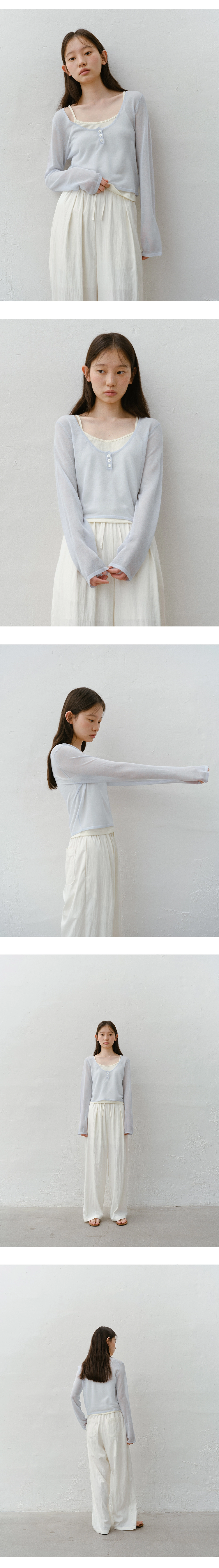 Linen button U-neck knit_3colors