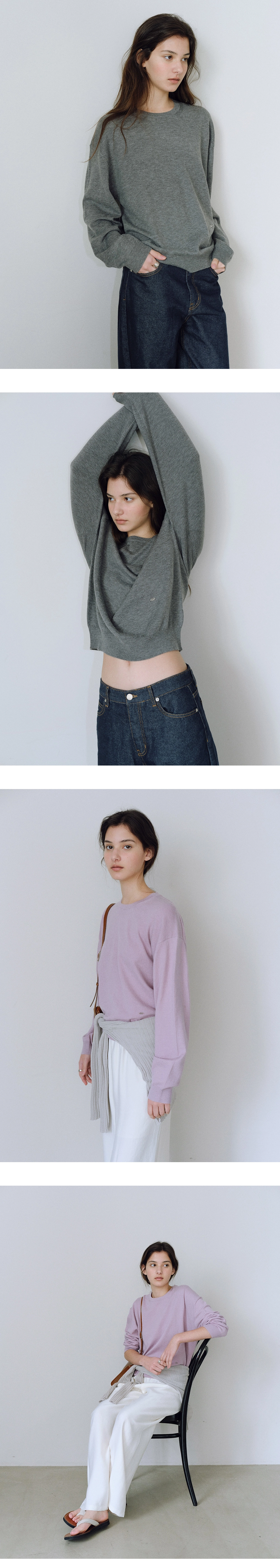 [set] Washable round knit & cardigan set_9colors