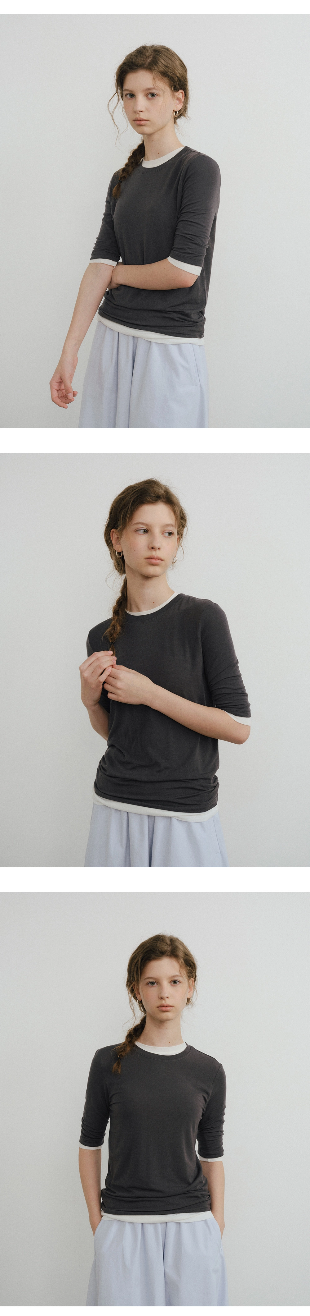Layered tencel half sleeve t-shirt_4colors