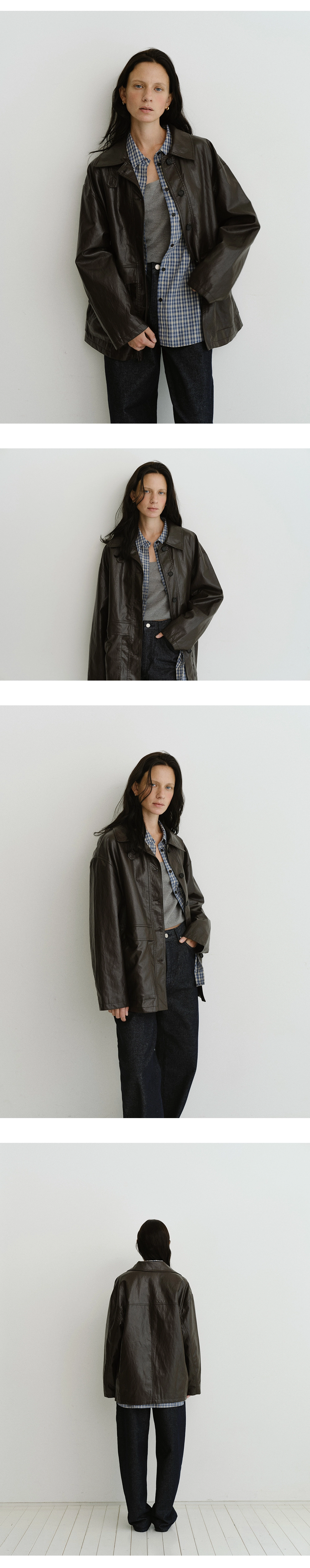 Button half leather jacket_2colors