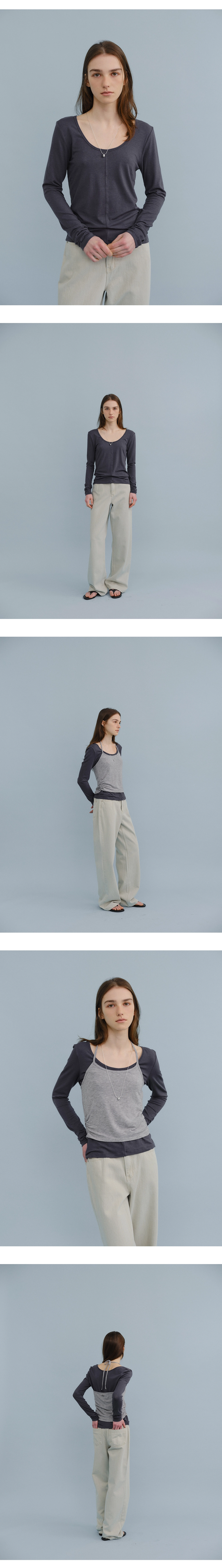 Two way U-neck t-shirt_3colors