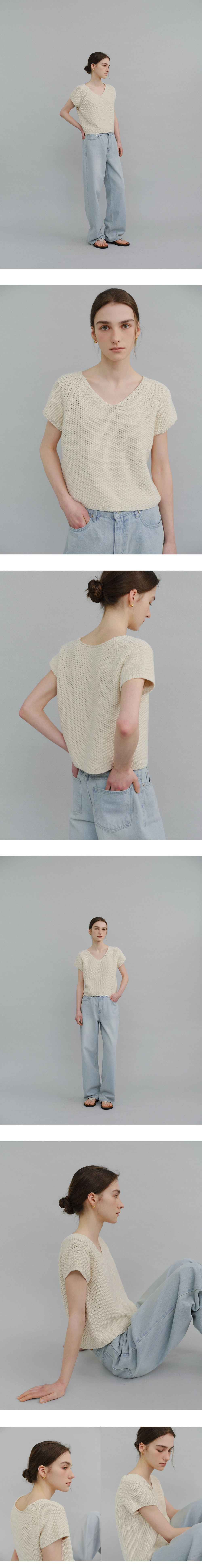 Cap sleeve V-neck knit_2colors