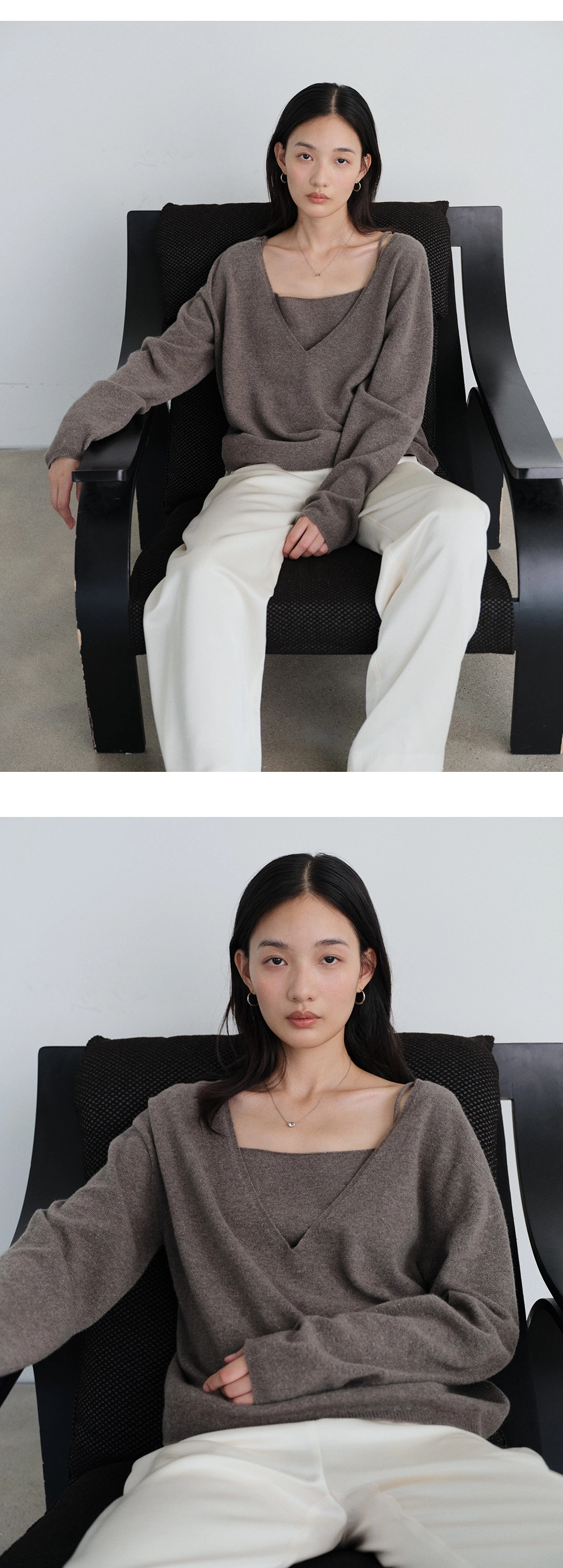 Yak wool V-neck knit&sleeveless SET_3colors