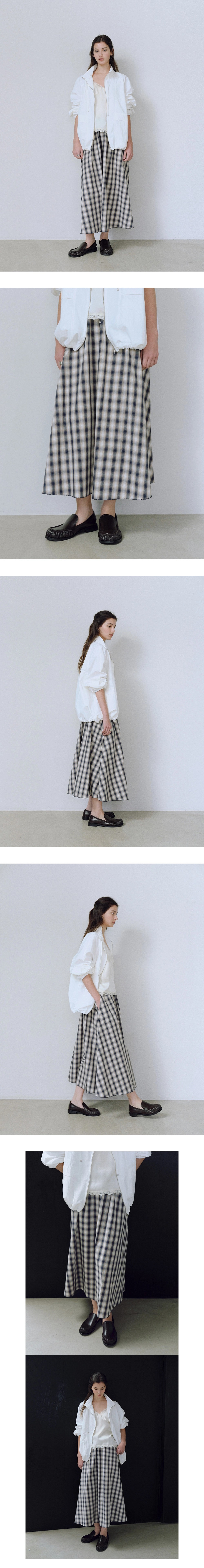 Check flared long skirt_2colors