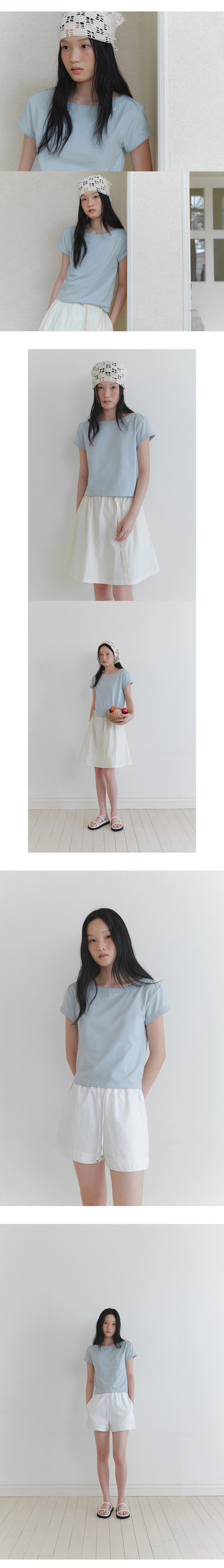 Lace boatneck crop t-shirt_4colors