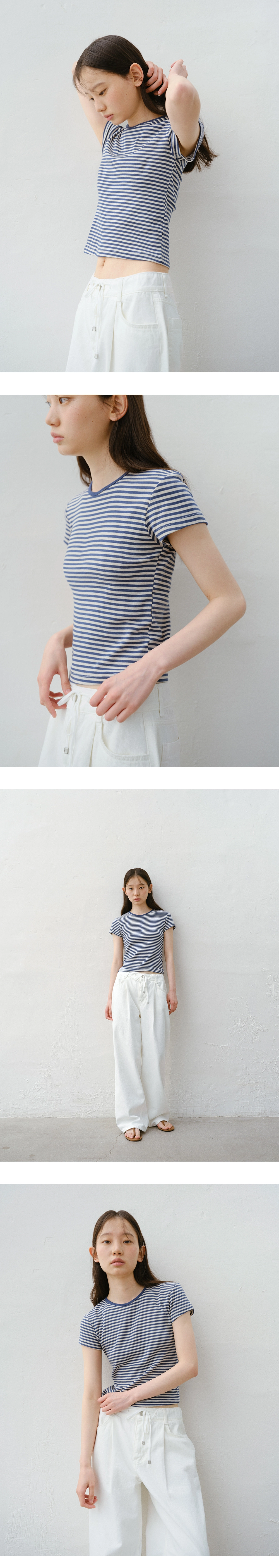 Day stripe half t-shirt_3colors