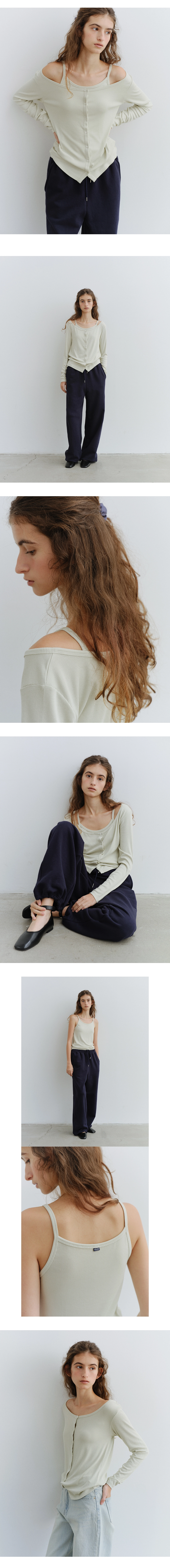 Ribbed sleeveless cardigan set_3colors