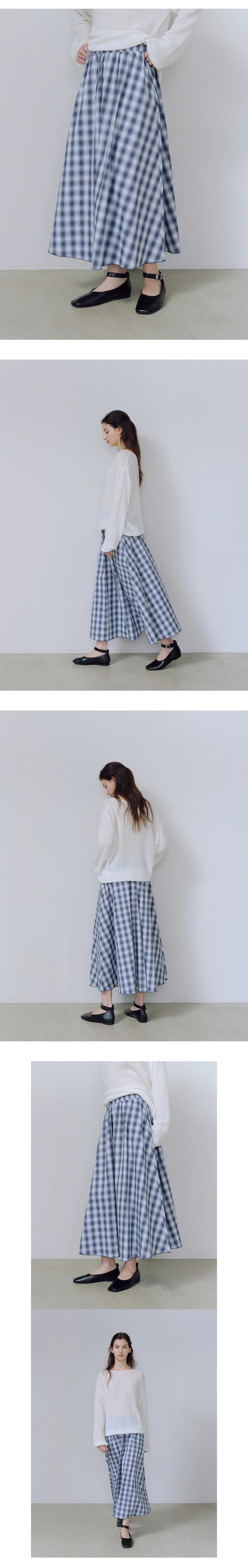 Check flared long skirt_2colors