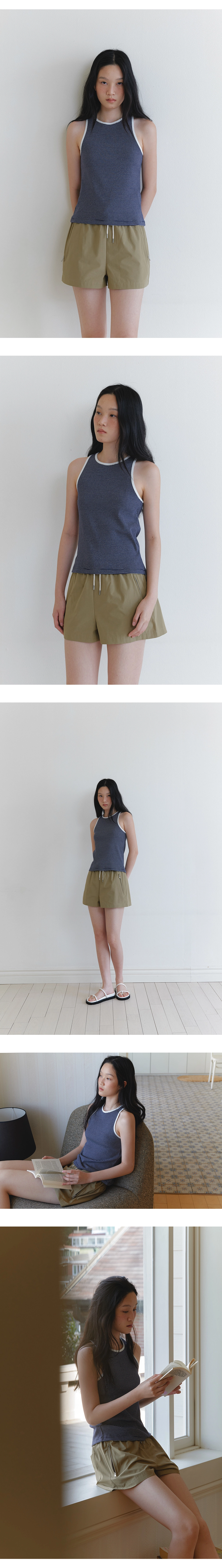 Back hole stripe sleeveless_3colors