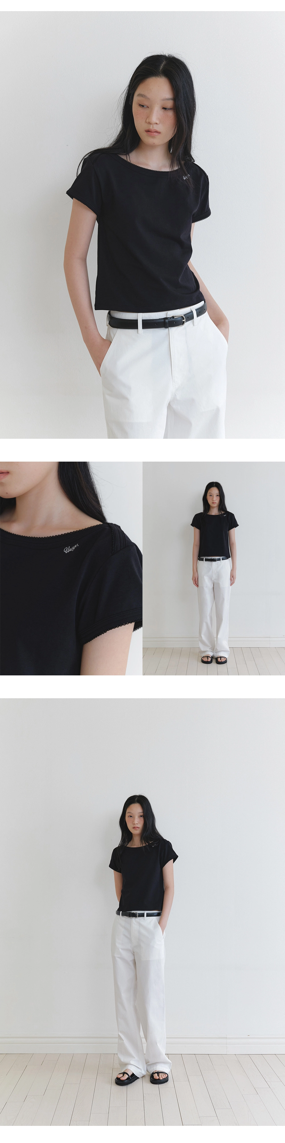 Lace boatneck crop t-shirt_4colors
