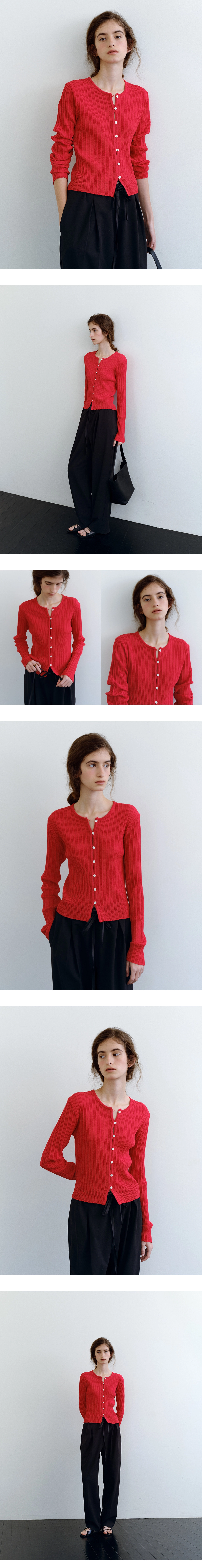 Button loop ribbed cardigan_3colors