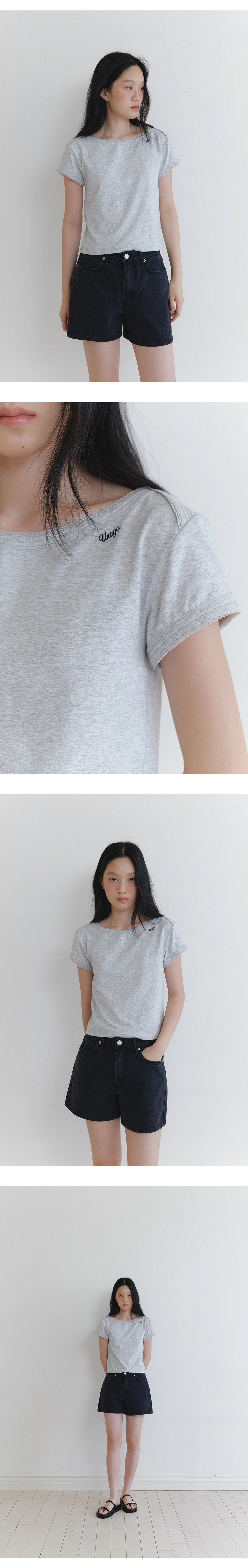 Lace boatneck crop t-shirt_4colors