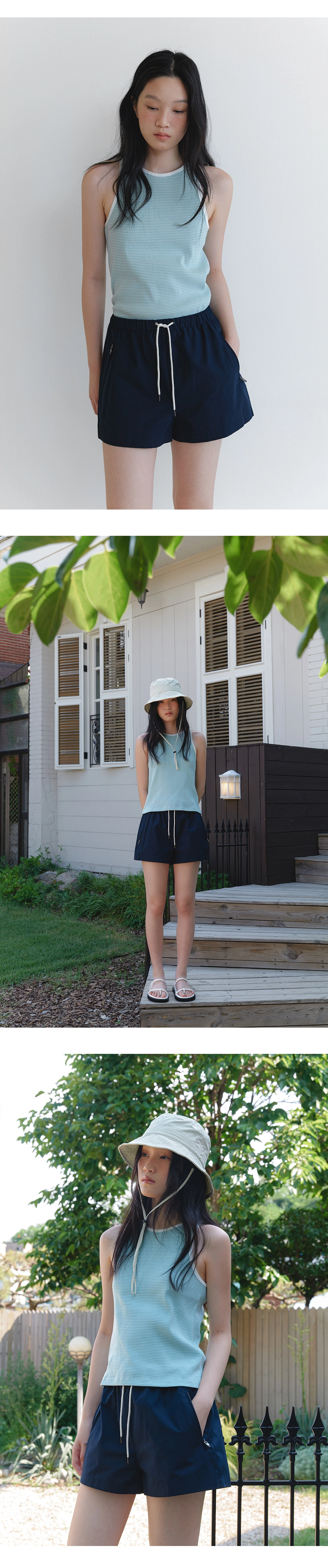 Zipper string band shorts_2colors
