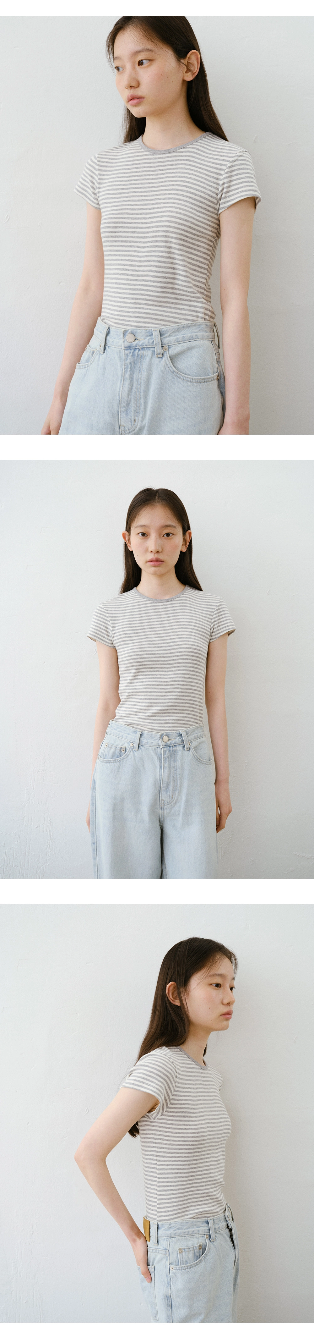 Day stripe half t-shirt_3colors