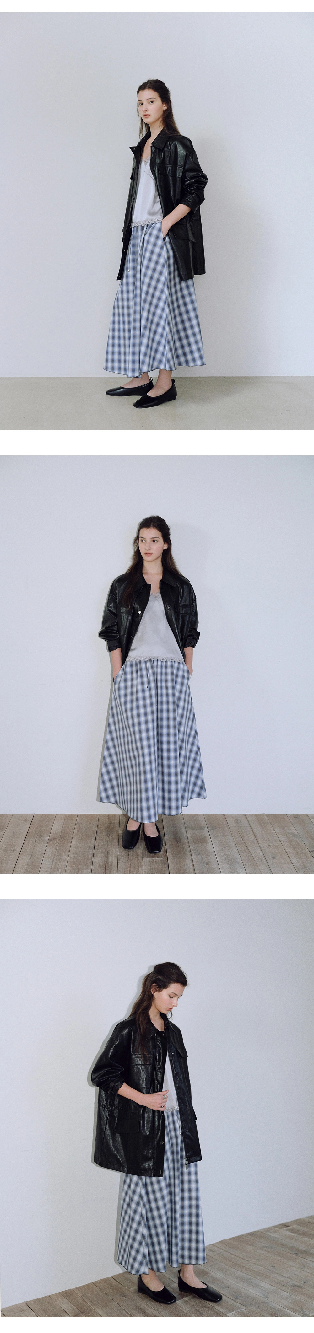 Check flared long skirt_2colors