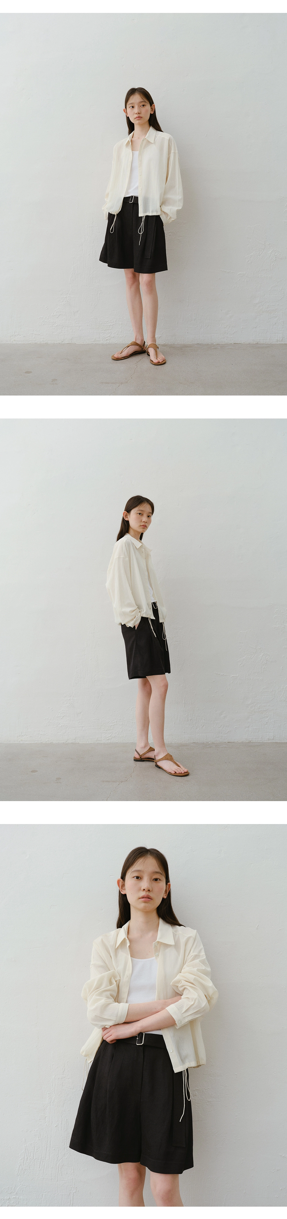Belted linen half pants_2colors