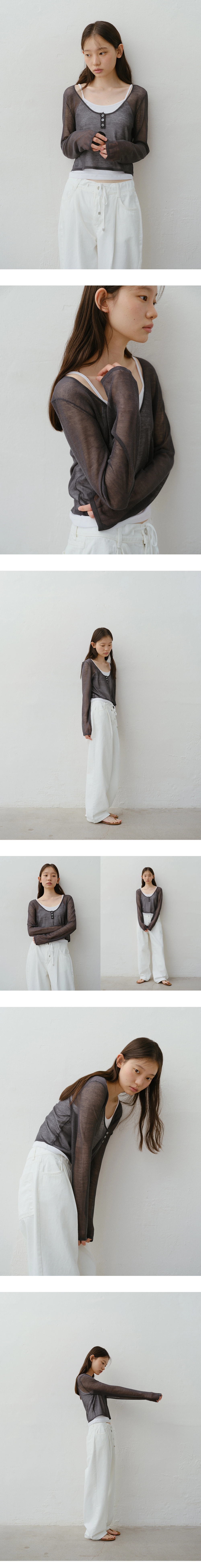 Linen button U-neck knit_3colors