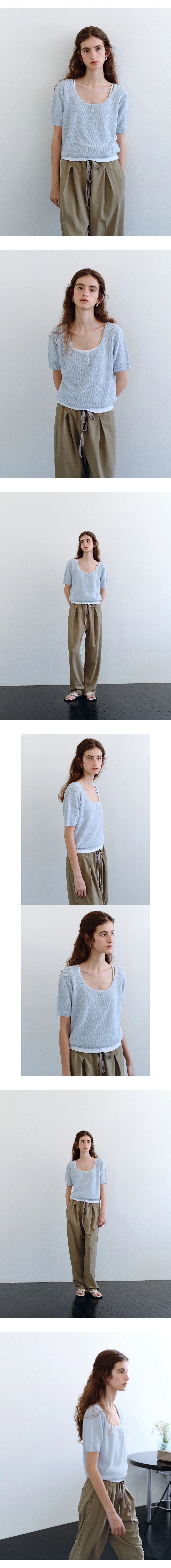Button U-neck half knit_2colors