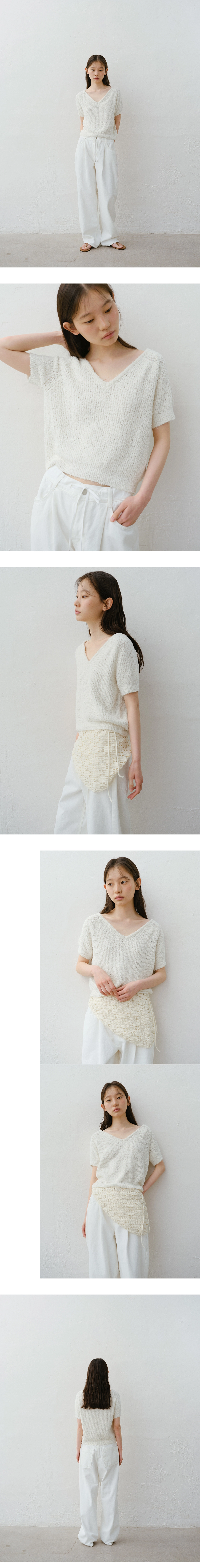 Boucle V-neck half knit_3colors