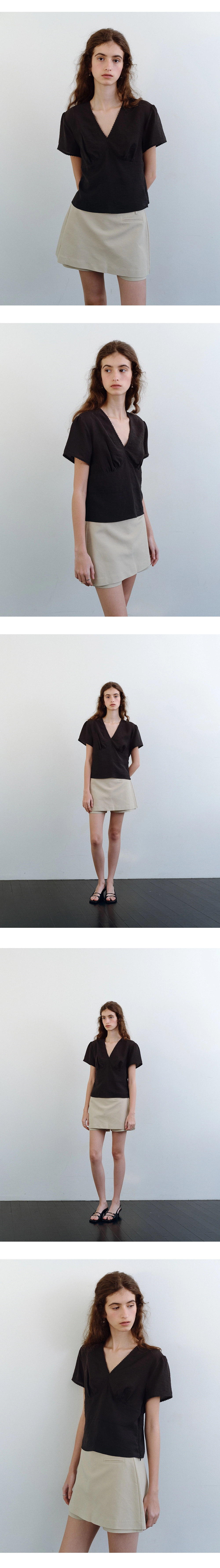 Line shirring half blouse_2colors