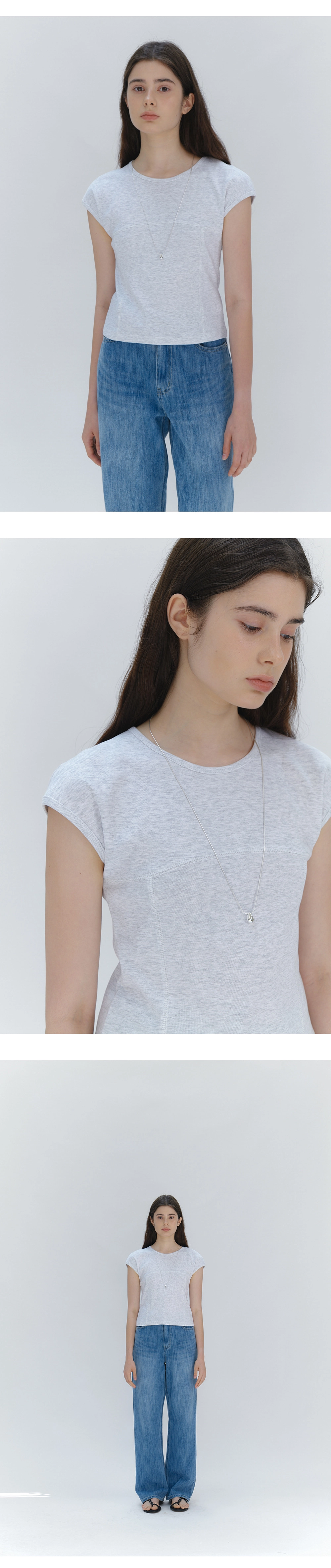 Line cap sleeve t-shirt_4colors