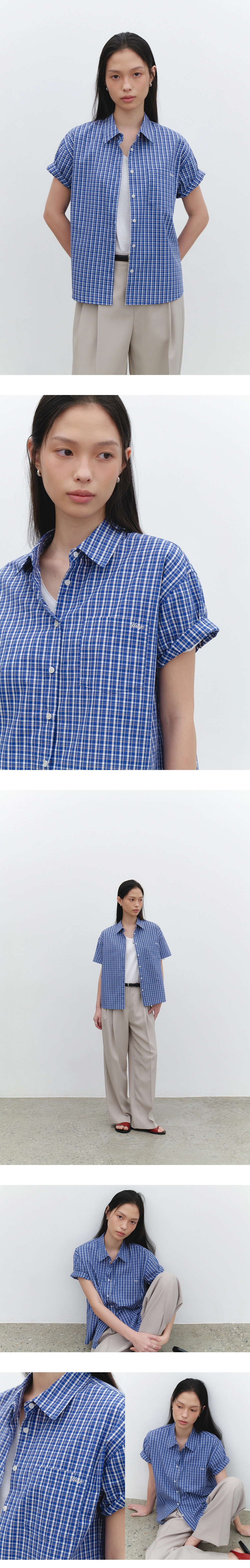 [주리 착용] Conie check half shirt_2colors