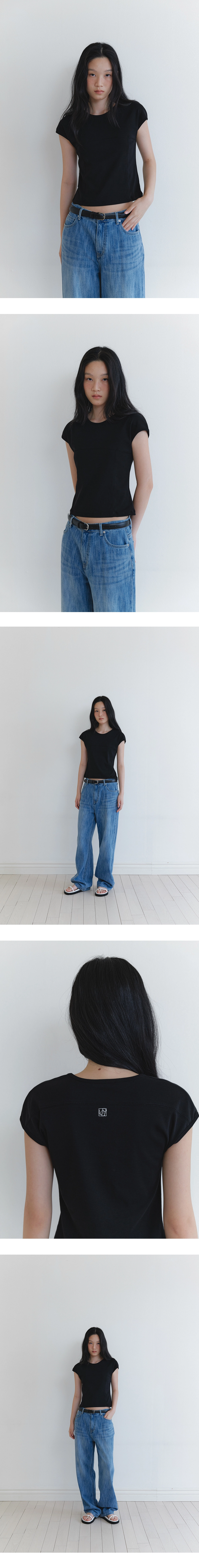 Line cap sleeve t-shirt_4colors