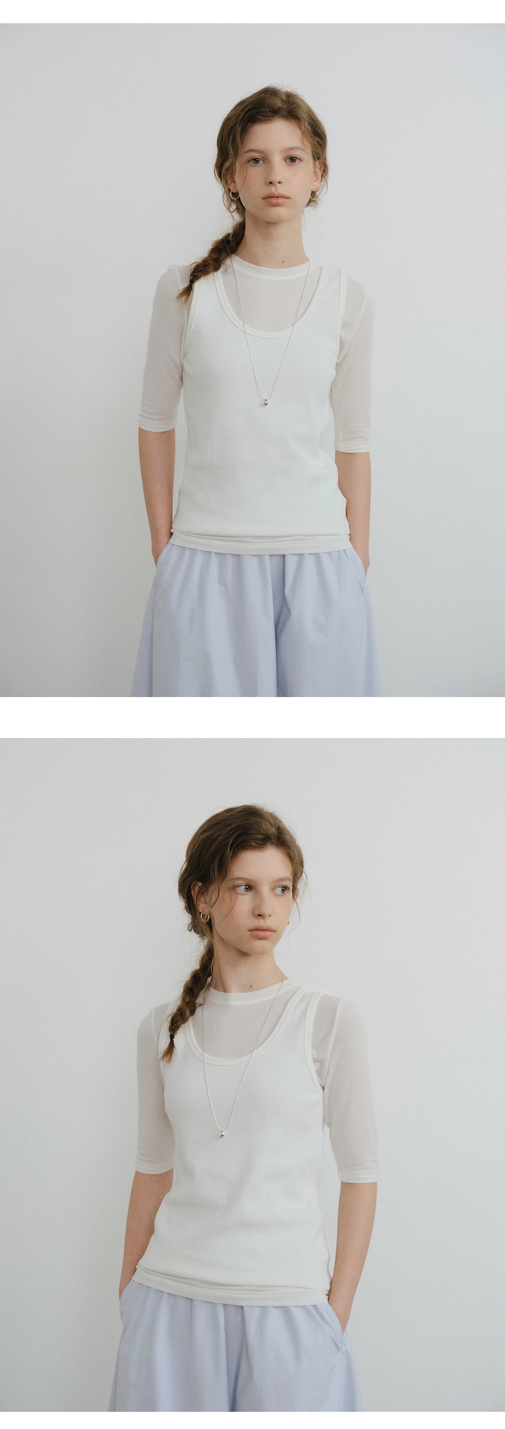 Layered tencel half sleeve t-shirt_4colors