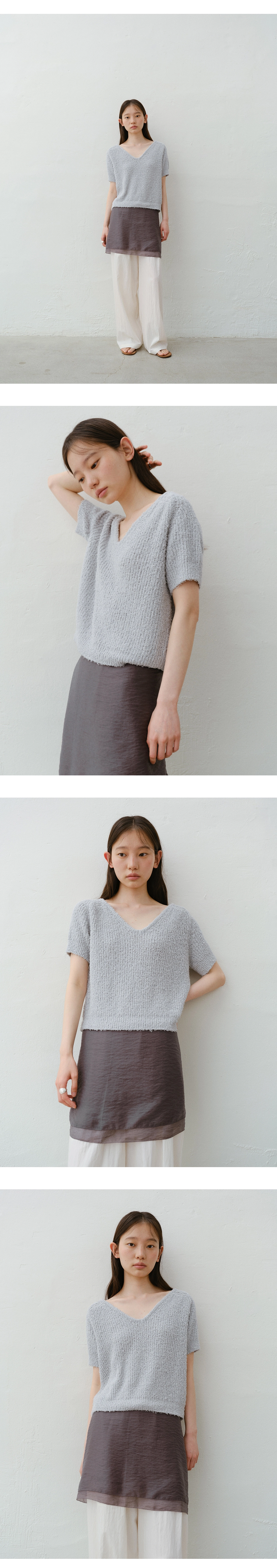 Boucle V-neck half knit_3colors
