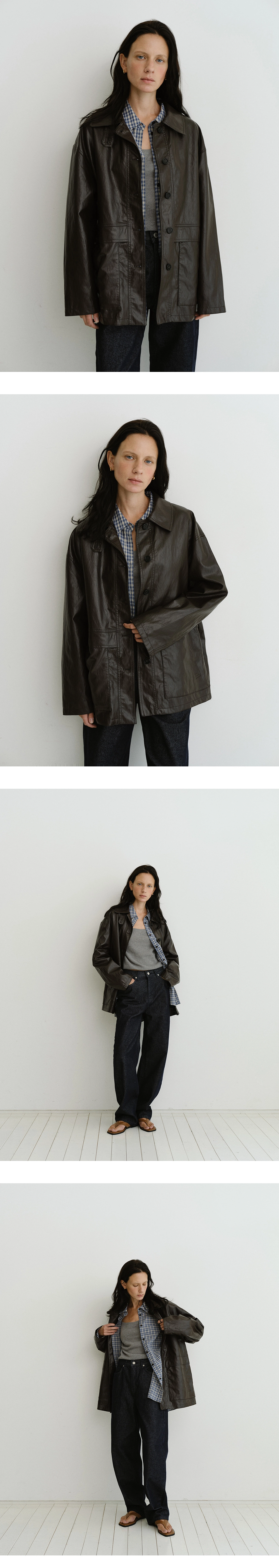 Button half leather jacket_2colors