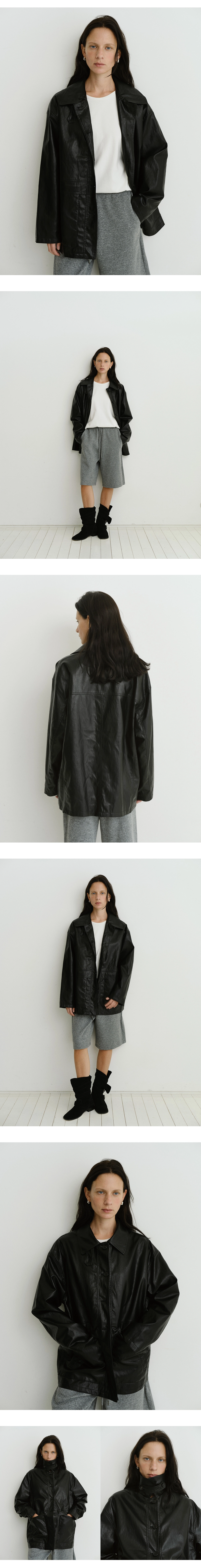 Button half leather jacket_2colors