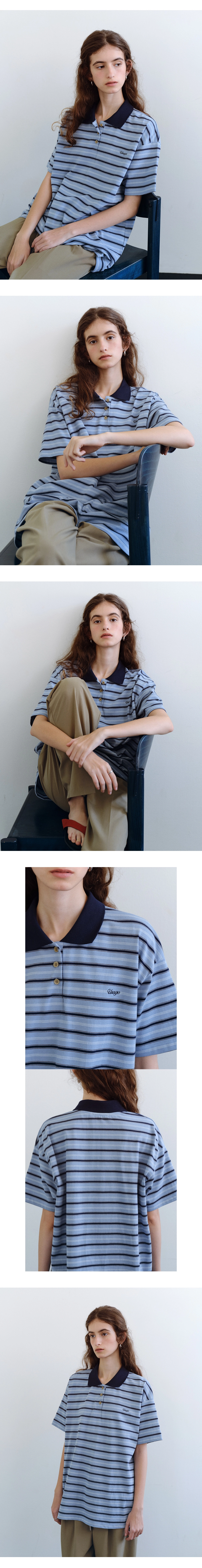 Stripe collar half t-shirt_3colors