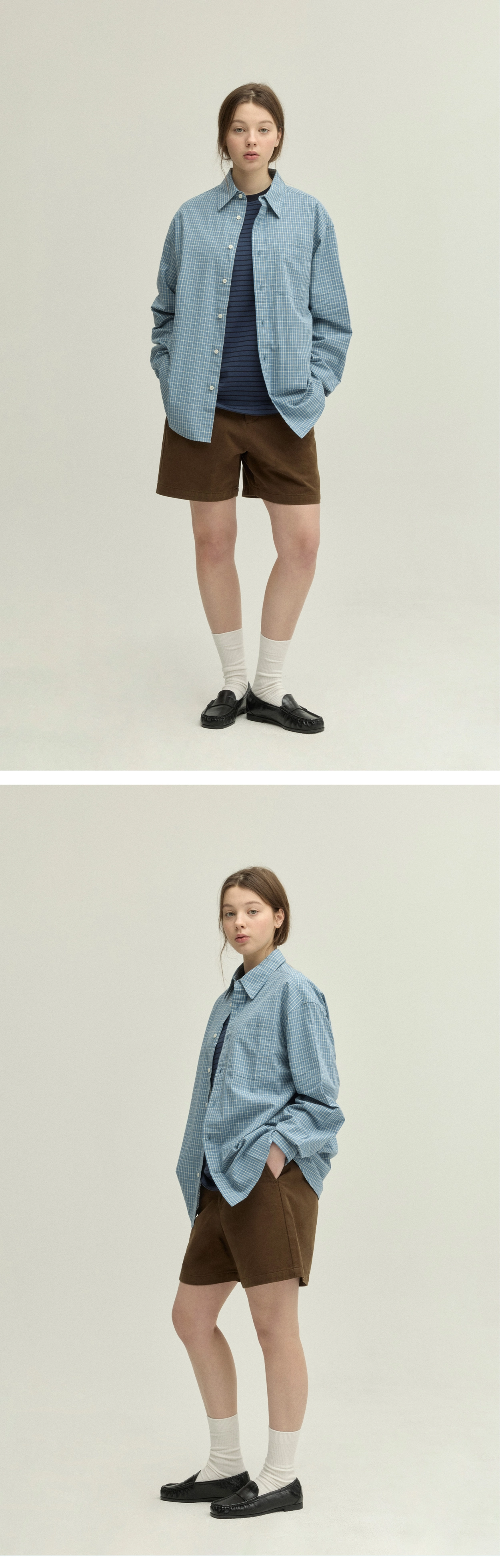빈티지 코티지 체크 셔츠_라이트 블루