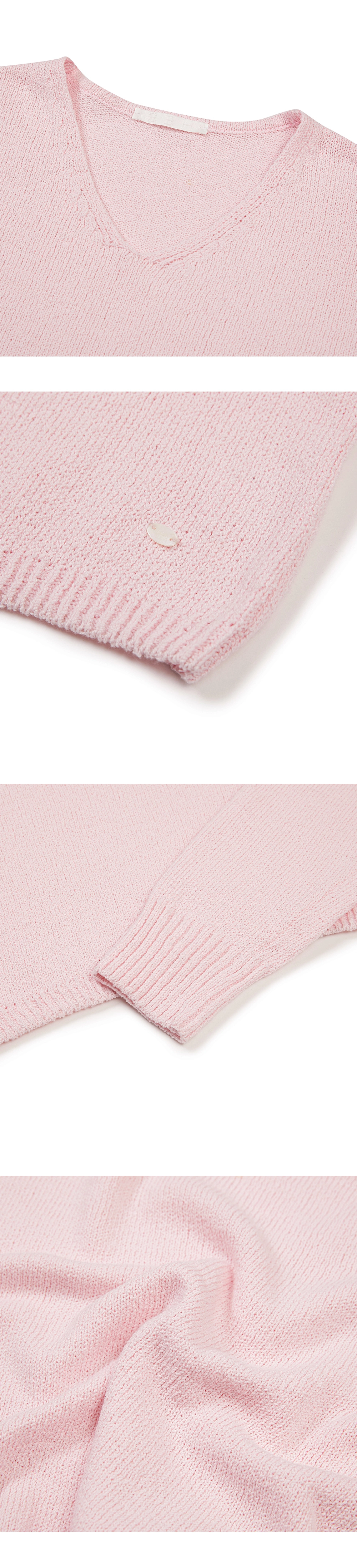 23SP COTTON V-NECK CROP KNIT / SHELL PINK