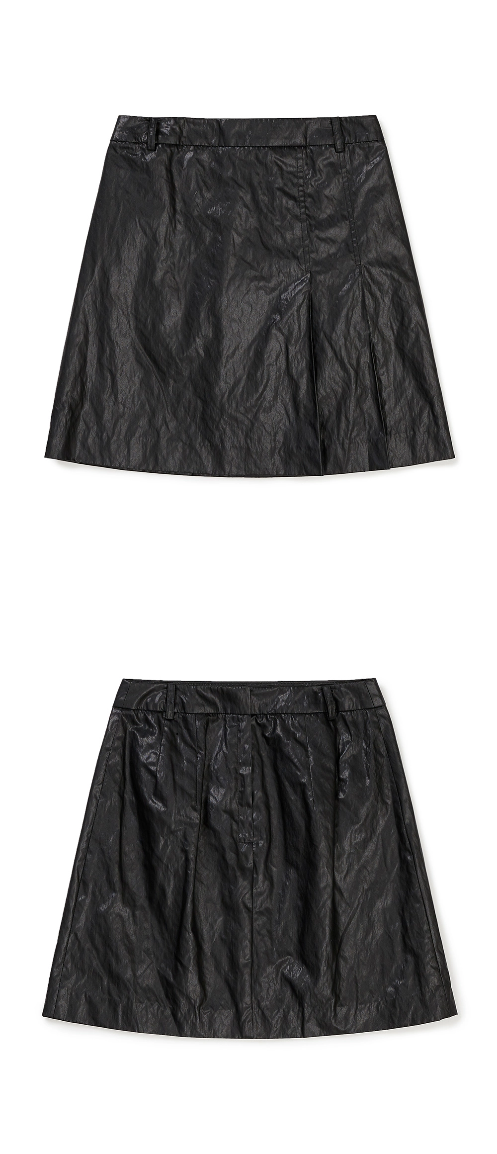 23SP FAUX LEATER PLEATED MINI SKIRT / BLACK