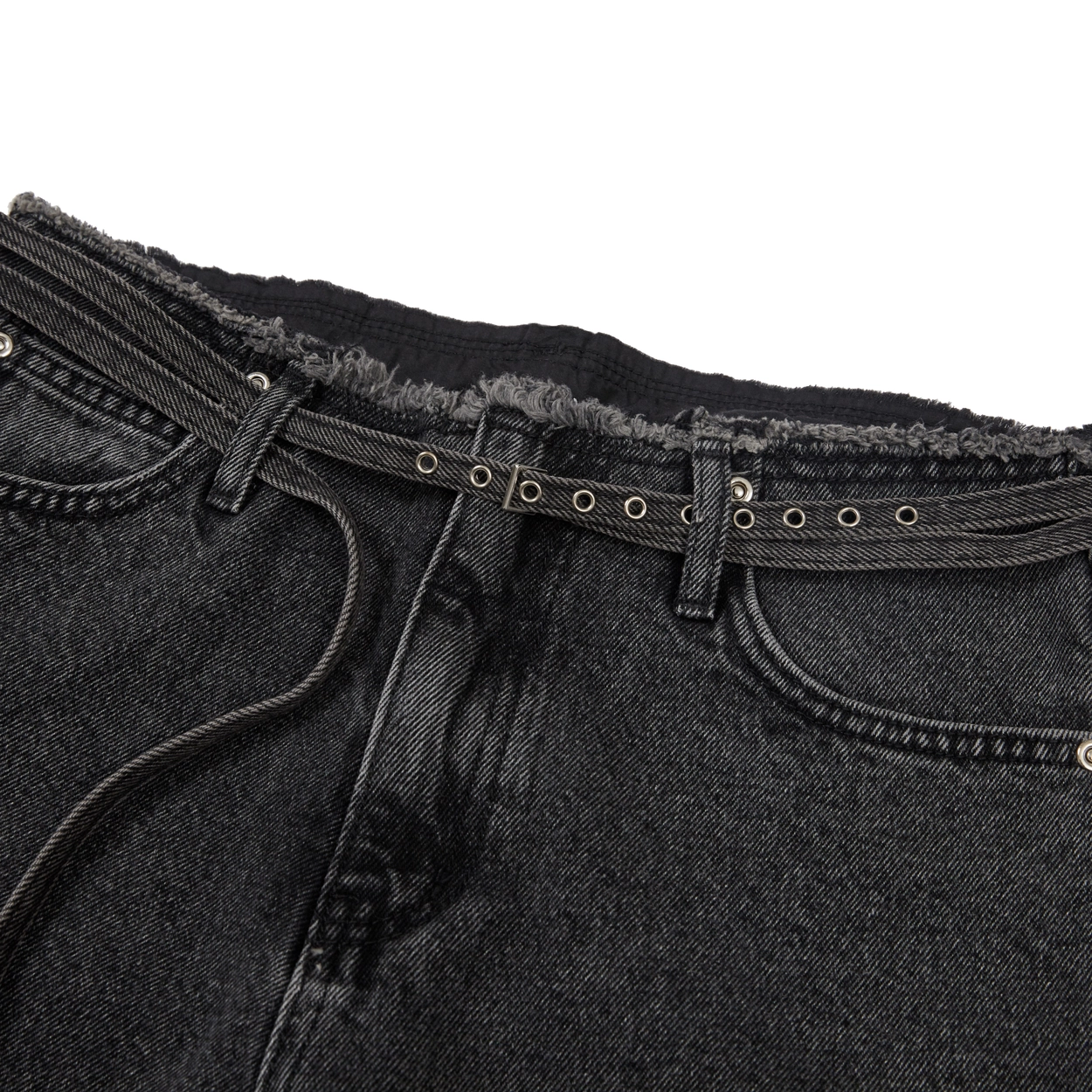 24SU BELT POINT DENIM SHORTS / DARK GREY
