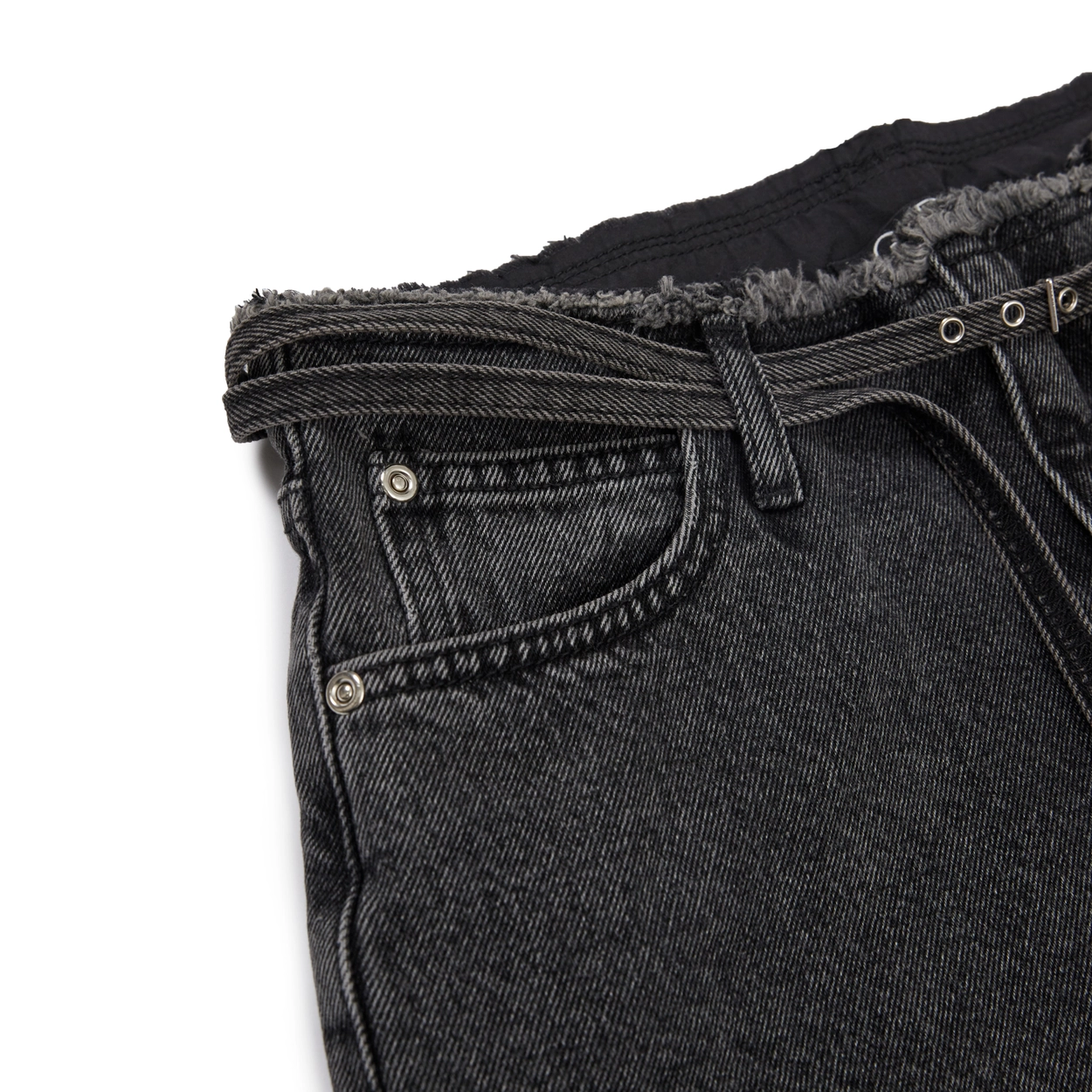 24SU BELT POINT DENIM SHORTS / DARK GREY