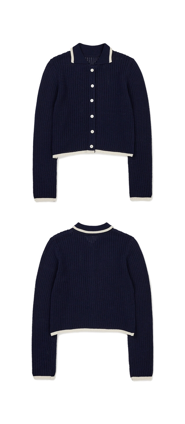 23SP COLOR BLOCK CROCHET CARDIGAN NAVY