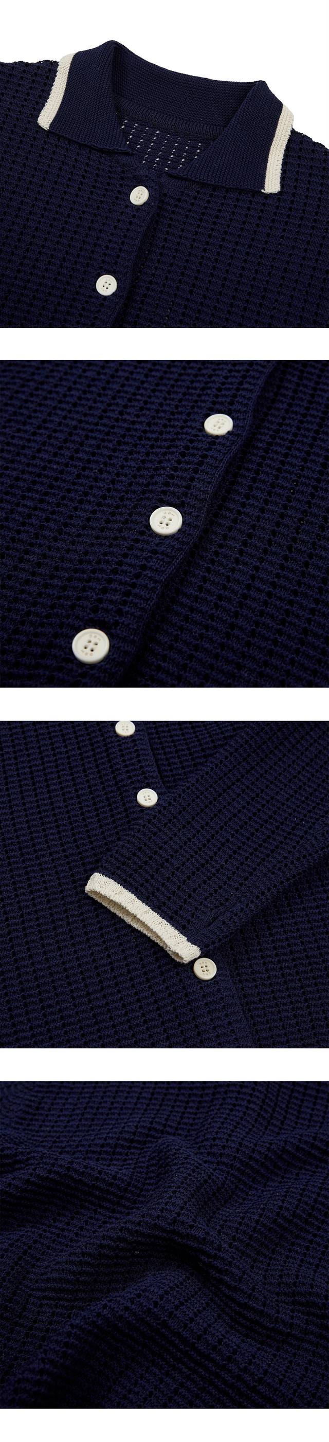 23SP COLOR BLOCK CROCHET CARDIGAN NAVY